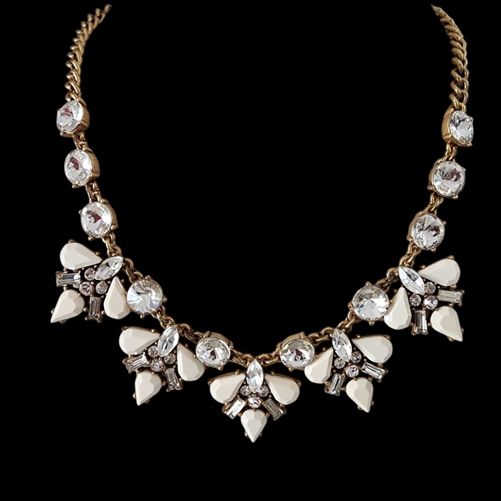 J. Crew statement necklace cream neutrals brilliant rhinestones A0285